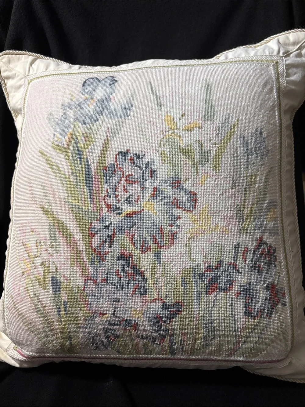 Vintage needlepoint pillow floral design 18x18 inch